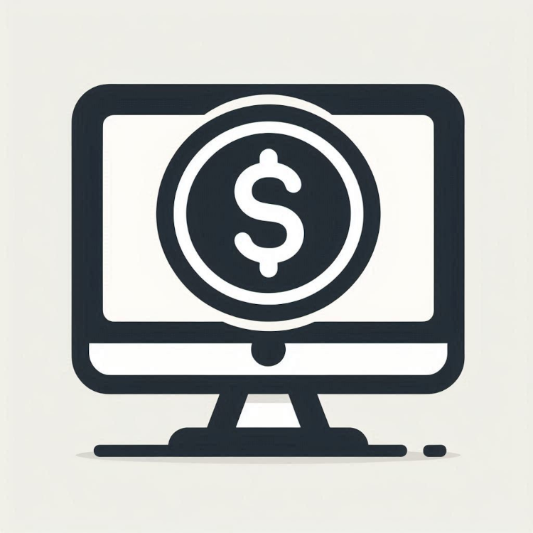 Monitor with dollar sign.