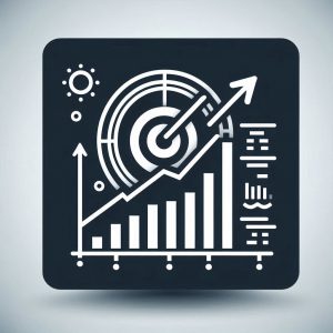 bar graph with a target or upward arrow