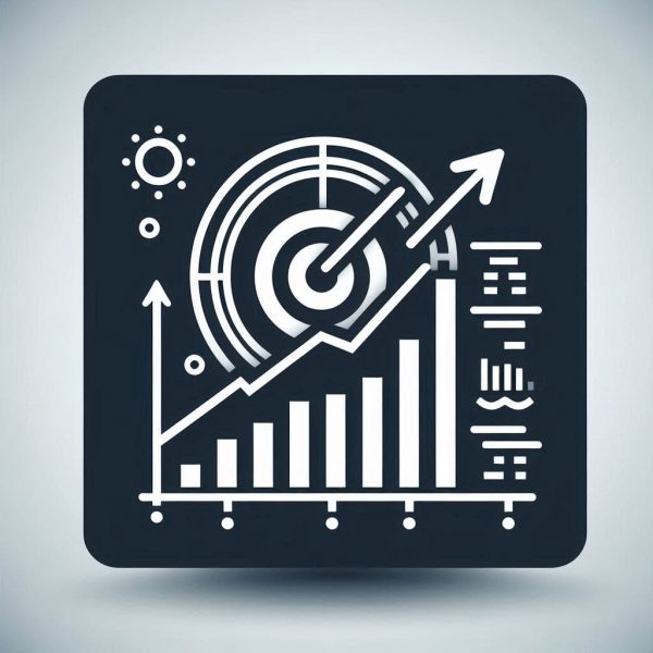bar graph with a target or upward arrow