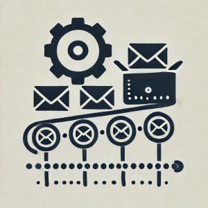 gear inside an envelope or a conveyor belt with envelopes