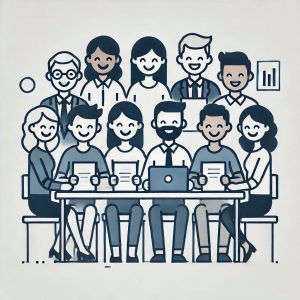 A group of smiling professionals working together