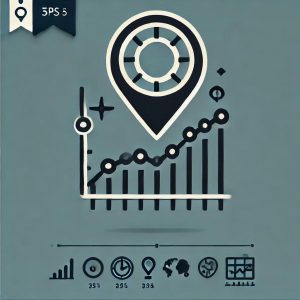location pin with a graph or magnifying glass