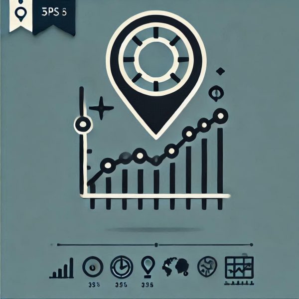 location pin with a graph or magnifying glass
