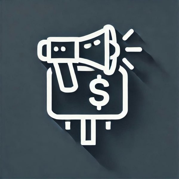megaphone with a dollar sign or a billboard icon