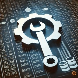 wrench or gear overlaying a database