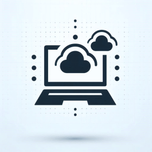 A laptop with cloud icons floating above it