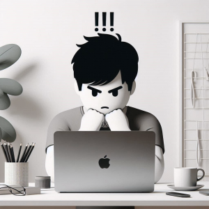 a frustrated person looking at a laptop