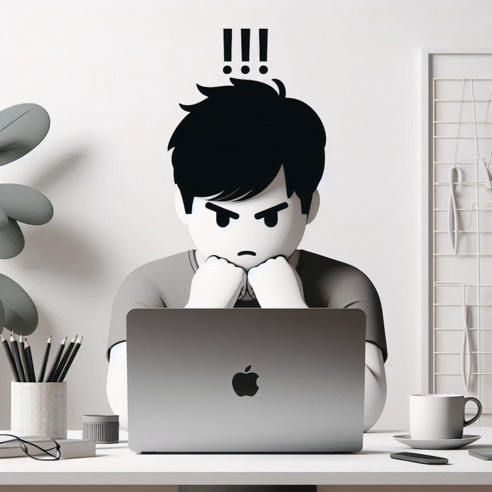 a frustrated person looking at a laptop