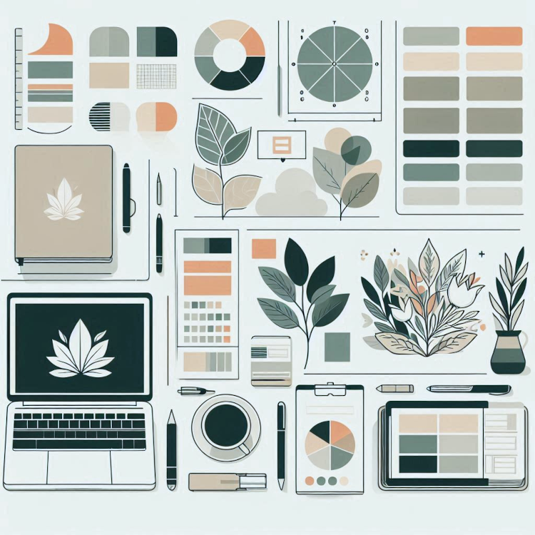 A brand mood board with logo sketches, colour palettes, typography samples