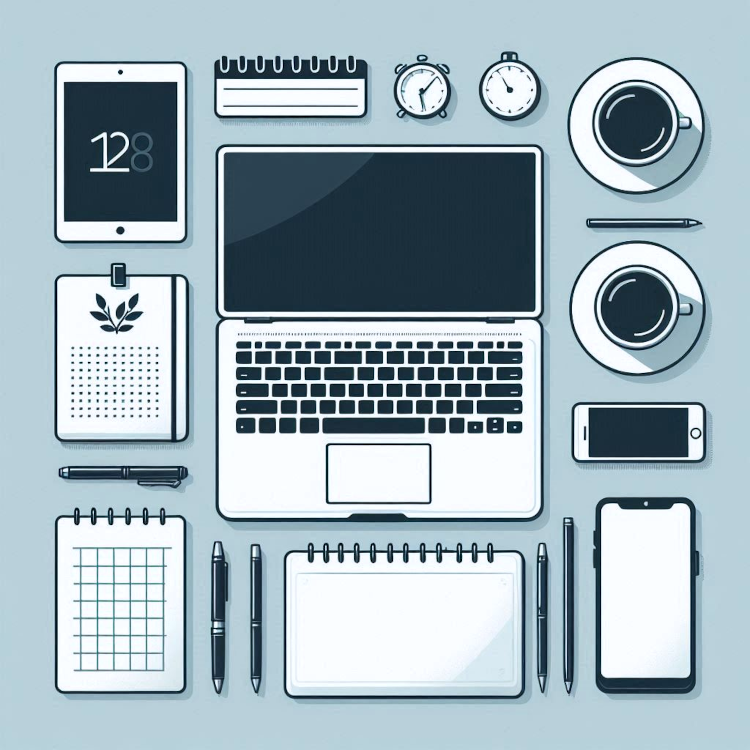 a laptop surrounded by business tools